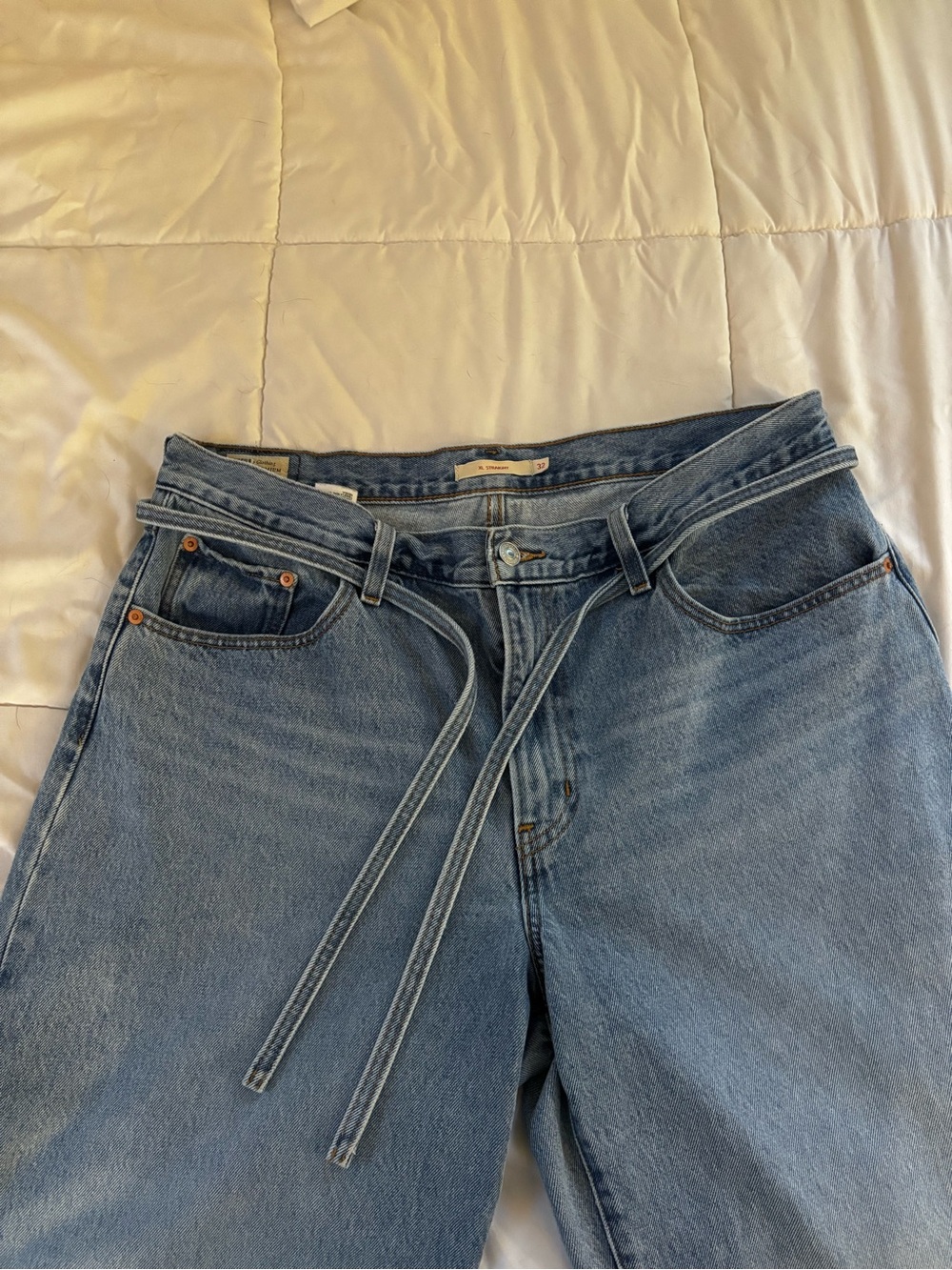 Levi's Light Blue Straight-Leg Jeans with Self-Tie Waist